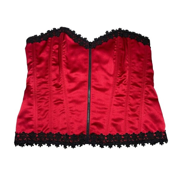 Torrid Red Satin Corset Lace Zip Front Strapless Top Bustier GUC Goth Costume - Picture 8 of 8